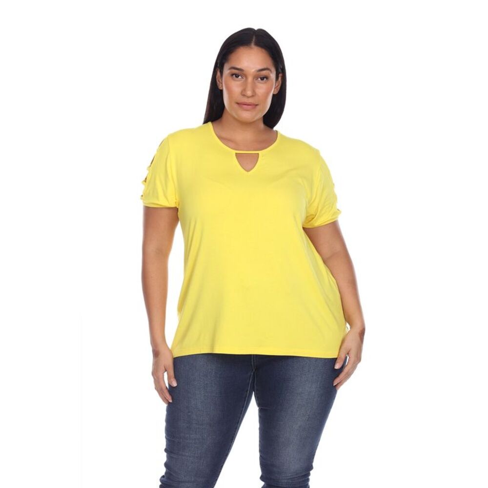 White Mark Plus Size Keyhole Neck Cutout Short Sleeve Top